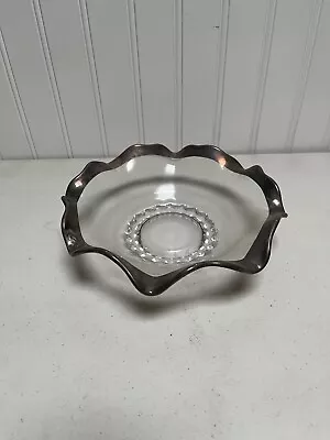 Vintage Silver Plated Platinum Edge  Candy Trinket Dish Clear Glass Ruffle • $10