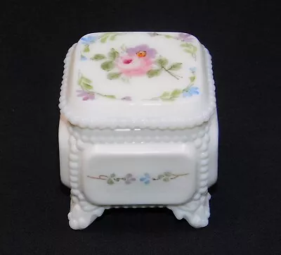 Vtg Westmoreland Milk Glass Hand Painted Floral Trinket Jewelry Box + Lid 2.5  • $19.95