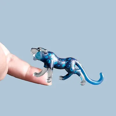 Micro Tiny Tiger Blown Glass Figurine Paint Miniature Figure Ornament Décor Blue • $12.99