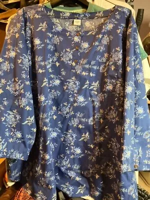 Blue Floral Print Casual Cotton Blouse Shirt Cotton Traders UK 26 NEW • £14