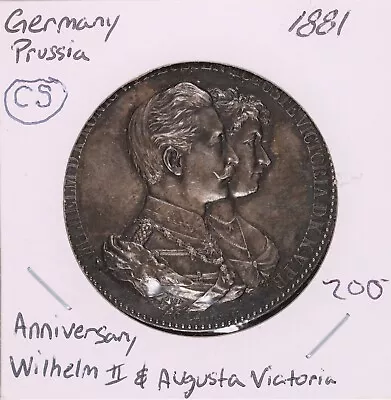 1881 Germany/Prussia Wilhelm II & Victoria Wedding Anniversary Silver Medal • $200