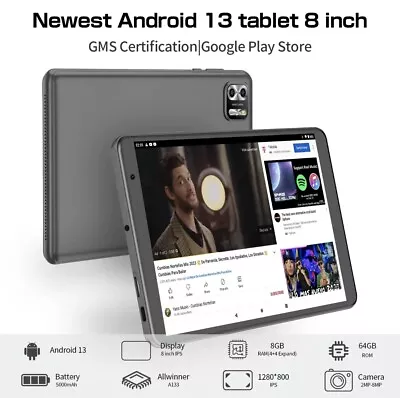 8 Inch Android 13 Tablet 8GB (4+4 Expand) RAM 64 ROM 1TB Expand 1280x800 🚚✅ • £69.99