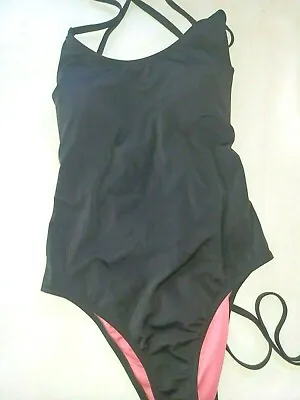 Victoria Secret One Piece Swimsuit L Black Swim Women's Sexy Open Back Strappy • $23.99