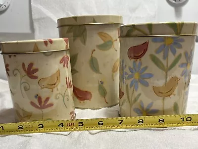 Canister Set Spring Vtg Michel &Company 2000 Metal Kitchen Flowers & Birds • $14.77