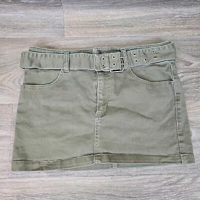 RSQ Mini Skirt Women’s 29 Olive Green Denim Stretchy Belted Y2K • $24.23