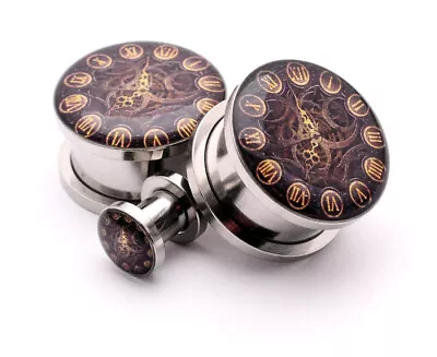 Pair Of Screw On Steampunk Clock Style 1 Picture Plugs Gauges 16g Thru 1 Inch • $11.99