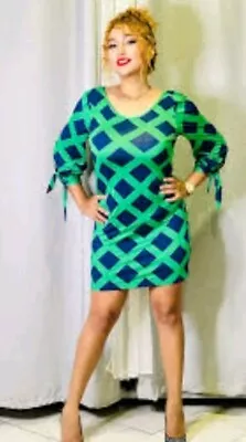 Mud Pie Boutique Knit Blue Green Scoop Back Dress Women's L Beautiful Design... • $16.72