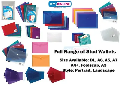 STUD WALLETS Organiser Plastic Document Wallets Press Stud Folder Filing Storage • £5.59
