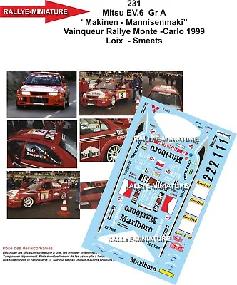 Decals 1/24 Ref 0231 Mitsubishi Lancer Loix Rally Monte Carlo 1999 Rally Wrc • $22.46