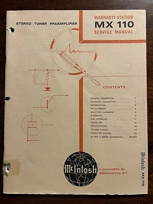 McIntosh MX110 Tuner Preamplifier Preamp Service Manual Genuine Original Rare • $99.99