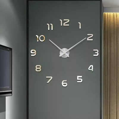 $13.78 • Buy Frameless DIY Wall Clock 3D Mirror Surface Sticker Home Office Decor