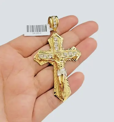 14k Yellow Gold Cross Jesus Crucifix Pendant 3 Inch 14kt CZ Charm Mens REAL 14kt • $771.78
