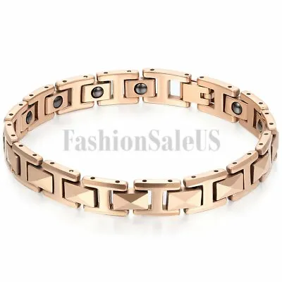 Mens Charm Rose Gold Tone Tungsten Carbide Health Energy Magnetic Bracelet Chain • $18.99