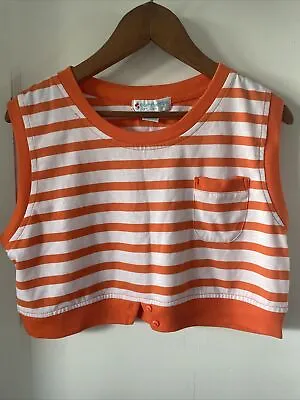 Vintage 1970s Currants By Jeri-Jo Women’s Half Top Shirt Orange Striped Size Med • £17.36