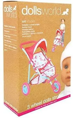 £34.99 • Buy Dolls Pink 3 Wheeler Pushchair Stroller Folding Girls Toy Pram