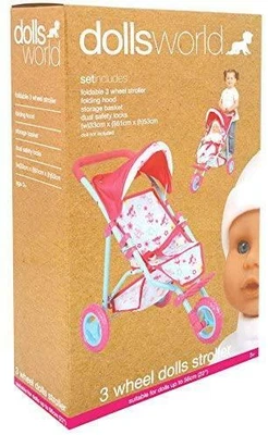£34.99 • Buy Dolls Pink 3 Wheeler Pushchair Stroller Folding Girls Toy Pram