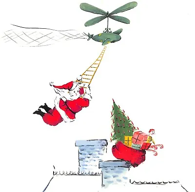  Lanvin Paris Santa Delivering Presents Via Helicopter C1950s Artwork  • $1500