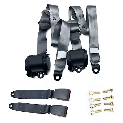 3 Point Retractable Car Safety Seat Belt Lap Diagonal Belt Adjustable Grey 2 Set • $333.49