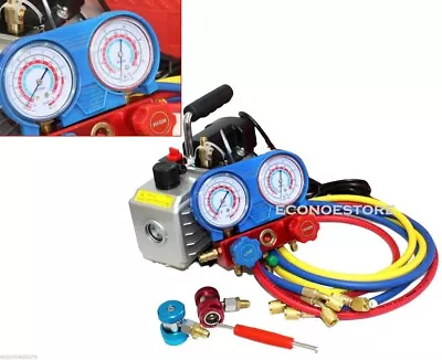 $148.99 • Buy Combo 3CFM 1/4hp AC Vacuum Pump & HVAC Refrigeration Manifold Gauge R134 R22 R12
