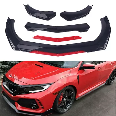 For Honda Civic Sedan Front Bumper Lip Spoiler Splitter Body Kit Gloss Black+Red • $37.19