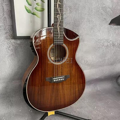 ZUWEI Full KOA Cutaway Handmade Acoustic Guitar Gold Hardware EQ With Armrest • $341.31