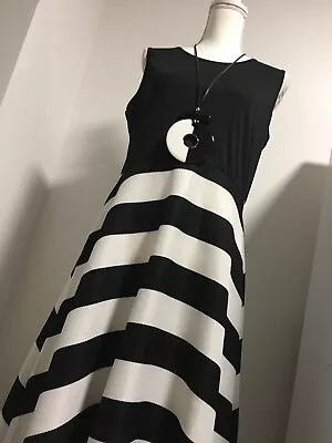 •Ax Paris•Striped Midi Skater Dress Size 14 In Black And White BNWT • £12.99