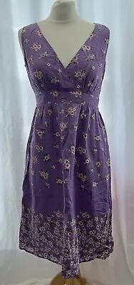 Dress Vanilla Sands BHS Size 10 Purple Floral Sleeveless V Neck Midi Cotton • £12.79