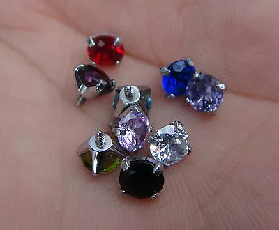 1pc 14g Steel Prong Set Super Size 5mm CZ GEM Stone MICRO DERMAL ANCHOR HEAD • $6.33