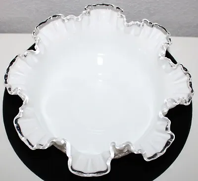 Fenton Milk Glass Bowl Silver Crest Spanish Lace White Milk Glass - Signed • $12