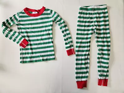 HANNA ANDERSSON Christmas Green White Striped Long John Pajamas Size 110 (5) • $20