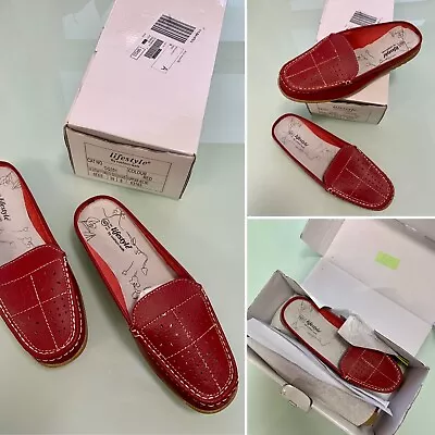 Lifestyle Cushion Walk Red Leather Slip On Mules Sliders Shoes Wide Fit 6EEE  • £24.95