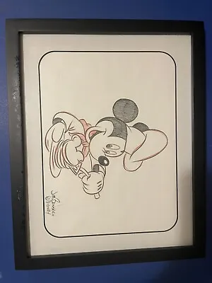 Mickey Mouse Disney Pencil Drawing Cooking Pancakes Original From Magic Kingdom • $52