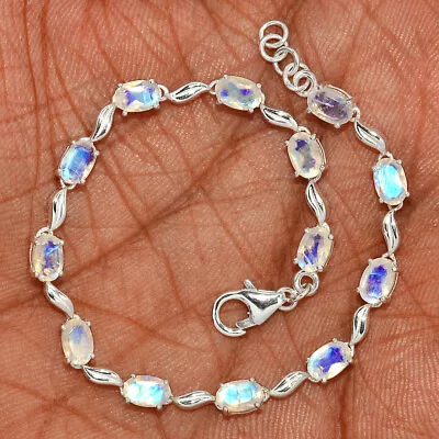 Faceted Natural Moonstone 925 Sterling Silver Bracelet Jewelry SB17161 • $45.99