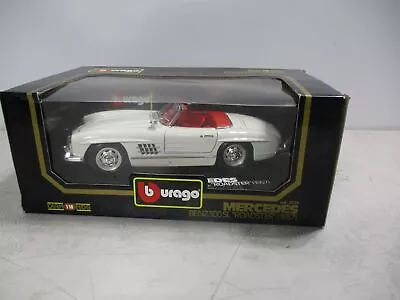 G226) Burago 1:18 Diecast 1957 Mercedes Benz 300SL Roadster White #3023 Mint • $24.99