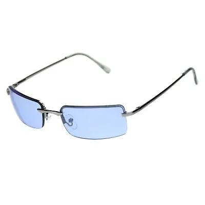 Mens Spring Hinge Narrow Rectangular Rimless Classy Metal Rim Sunglasses • $12.95