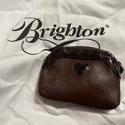 BRIGHTON *Heart* Brown Pebbled Leather Croc Coin Purse Pouch Zip Lined Vintage • $10