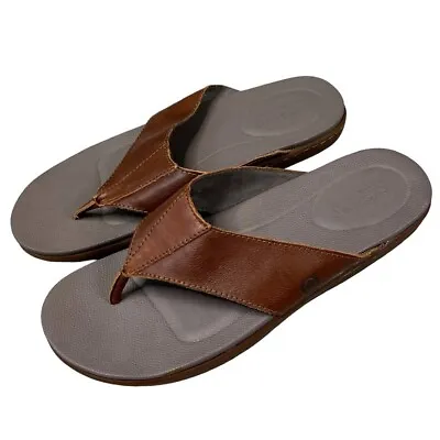 Born  Cedro  Mens Leather Sandals Flip Flops Size 12 M Brown Thong Style Comfort • $32.99