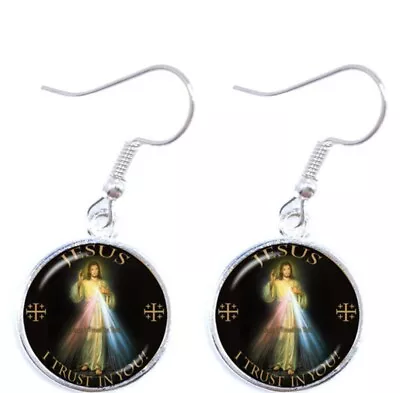 Alloy Divine Mercy 16mm Glass Photo Pendant Earrings • $7.49