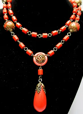 Beautiful Coral Colored Beaded Vintage Long Necklace • $59.99