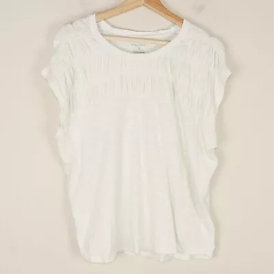 Anthropologie Pilcro Smocked Muscle Tee Ivory Cotton Top Womens Shirt S Petite • $17.99