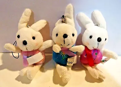 Lot Of 3 Soft Plush Bunnies For Phone Purse Backpack Charm Strap - NWOT (#19) • $4.99