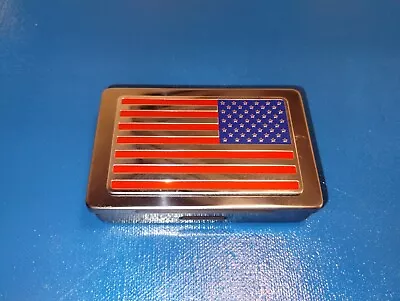 Silver Metal Cigarette Case Trinket Vanity Box Hinged Lid US Flag Patriotic USA • $35