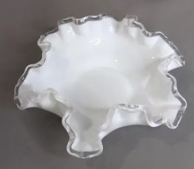 Fenton Silver Crest White Milk Glass Ruffle Edge Footed Bowl Candy Dish 6  Dia. • $7.95