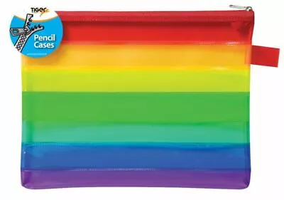 Rainbow Pencil Case A5 Flat Zip Bag Document Wallet Folder Storage Transparent • £3.99