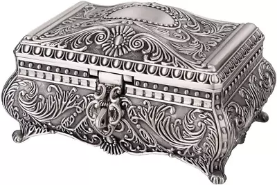 17CM (6.7-Inch) Antique Trinket Box Rectangle Jewelry Box With Metallic Floral E • $83.42