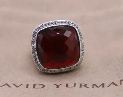 David Yurman Sterling Silver 20mm Albion Ring Garnet & Diamonds Size 7.5 • $420