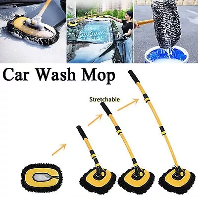 Car Wash Kit Brush Set Microfibre Mitt Mop & Car Wheel Cleaning Brush Yellow AU • $11.50