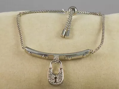 Michael Kors Silver Plated MK PAVE' PADLOCK Pulley Bracelet MKJ8004 040 $100 • $54.99