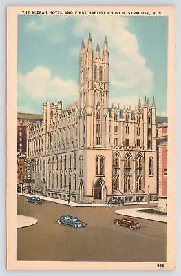 Hotel & Resort~Syracuse NY~The Mizpah Hotel & First Baptist Church~Vtg Linen PC • $3.50