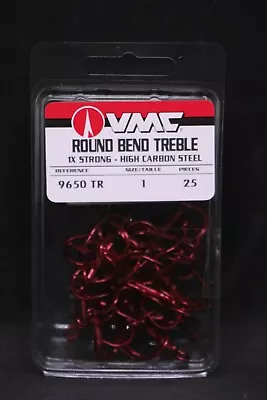 VMC 9650TR Tin Red Treble Hooks - Size 1 - Pack Of 25 - 9650 Carbon Hooks • $7.19